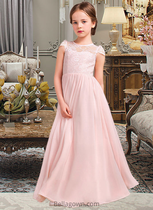 Livia A-LineScoopNeckFloor-LengthChiffonLaceJuniorBridesmaidDress#81155 DNP0013502