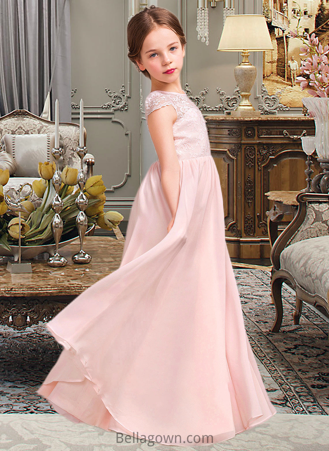 Livia A-LineScoopNeckFloor-LengthChiffonLaceJuniorBridesmaidDress#81155 DNP0013502