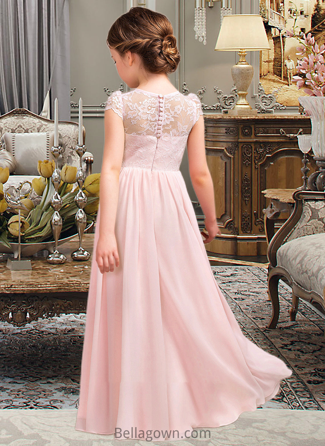 Livia A-LineScoopNeckFloor-LengthChiffonLaceJuniorBridesmaidDress#81155 DNP0013502