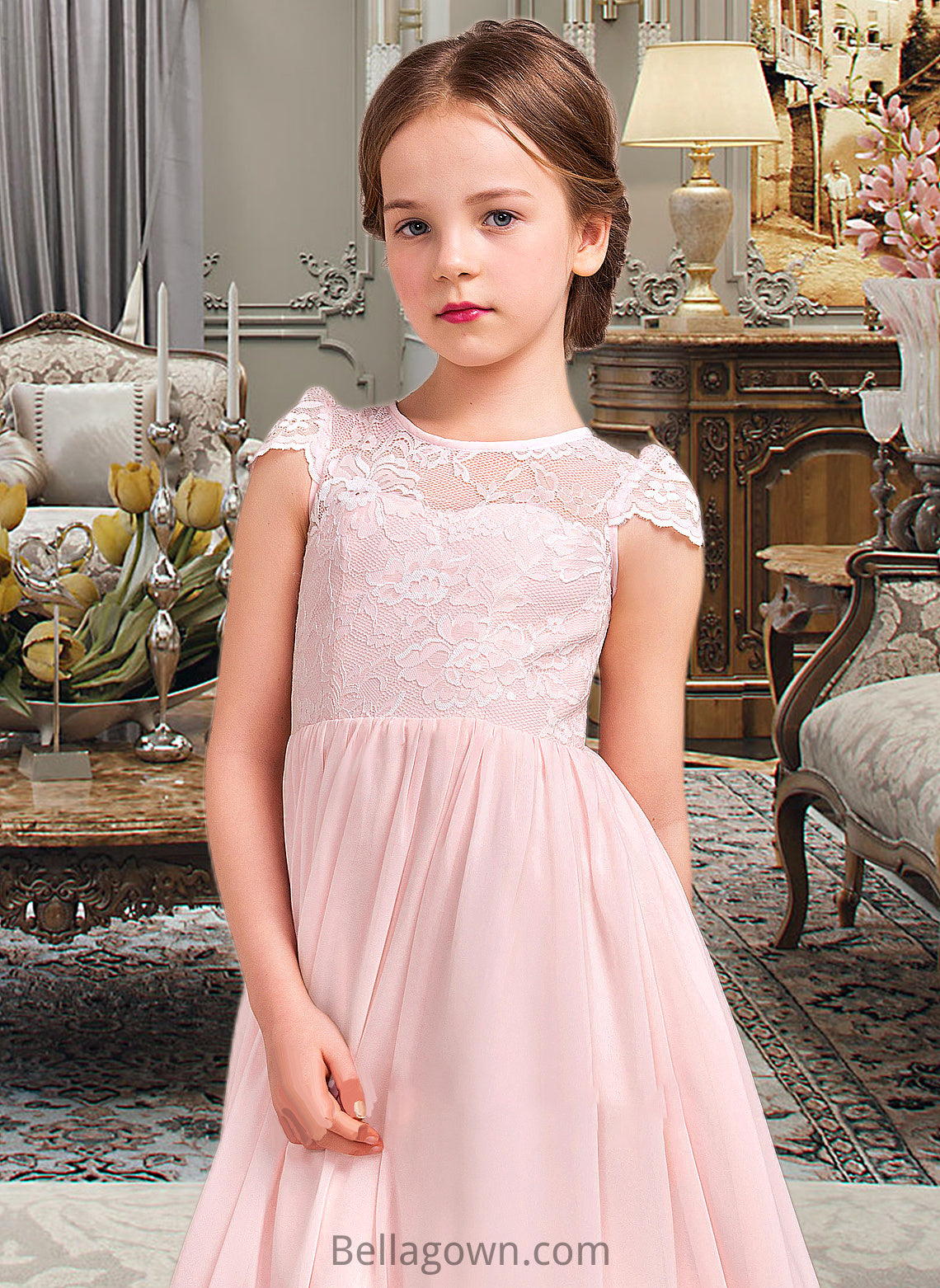 Livia A-LineScoopNeckFloor-LengthChiffonLaceJuniorBridesmaidDress#81155 DNP0013502