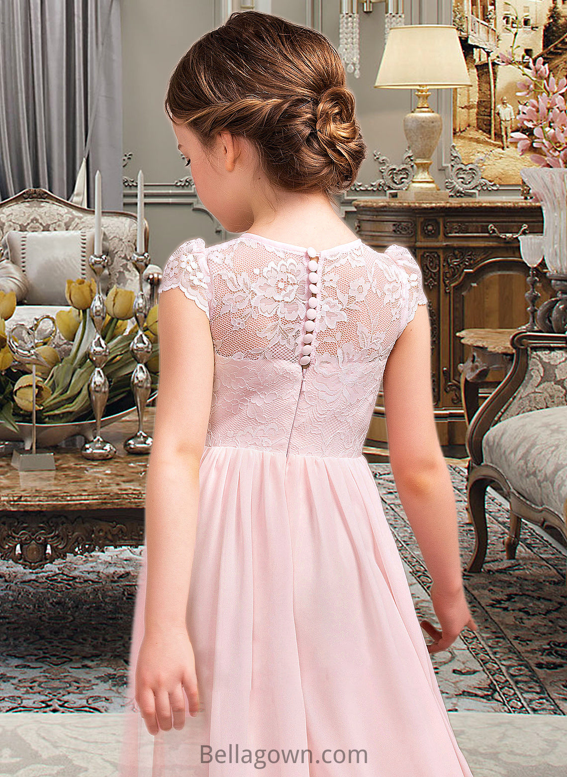 Livia A-LineScoopNeckFloor-LengthChiffonLaceJuniorBridesmaidDress#81155 DNP0013502