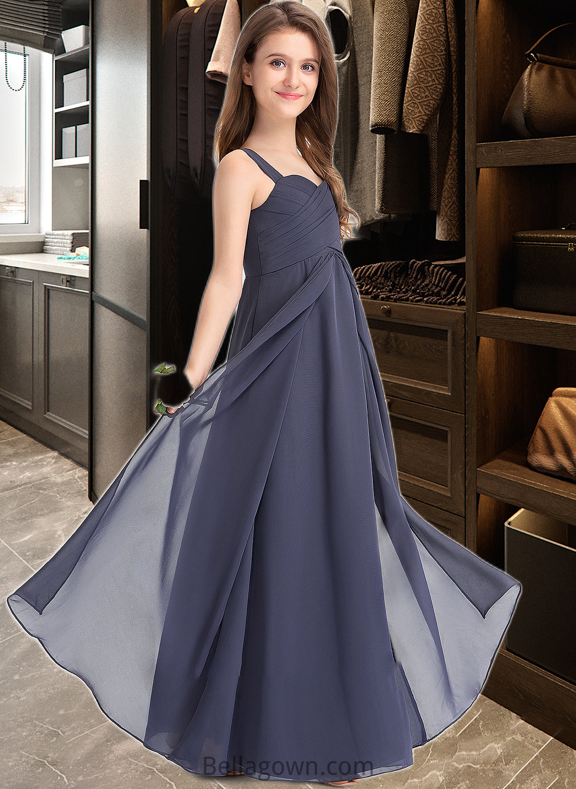 Esmeralda A-Line Sweetheart Floor-Length Chiffon Junior Bridesmaid Dress With Ruffle DNP0013504