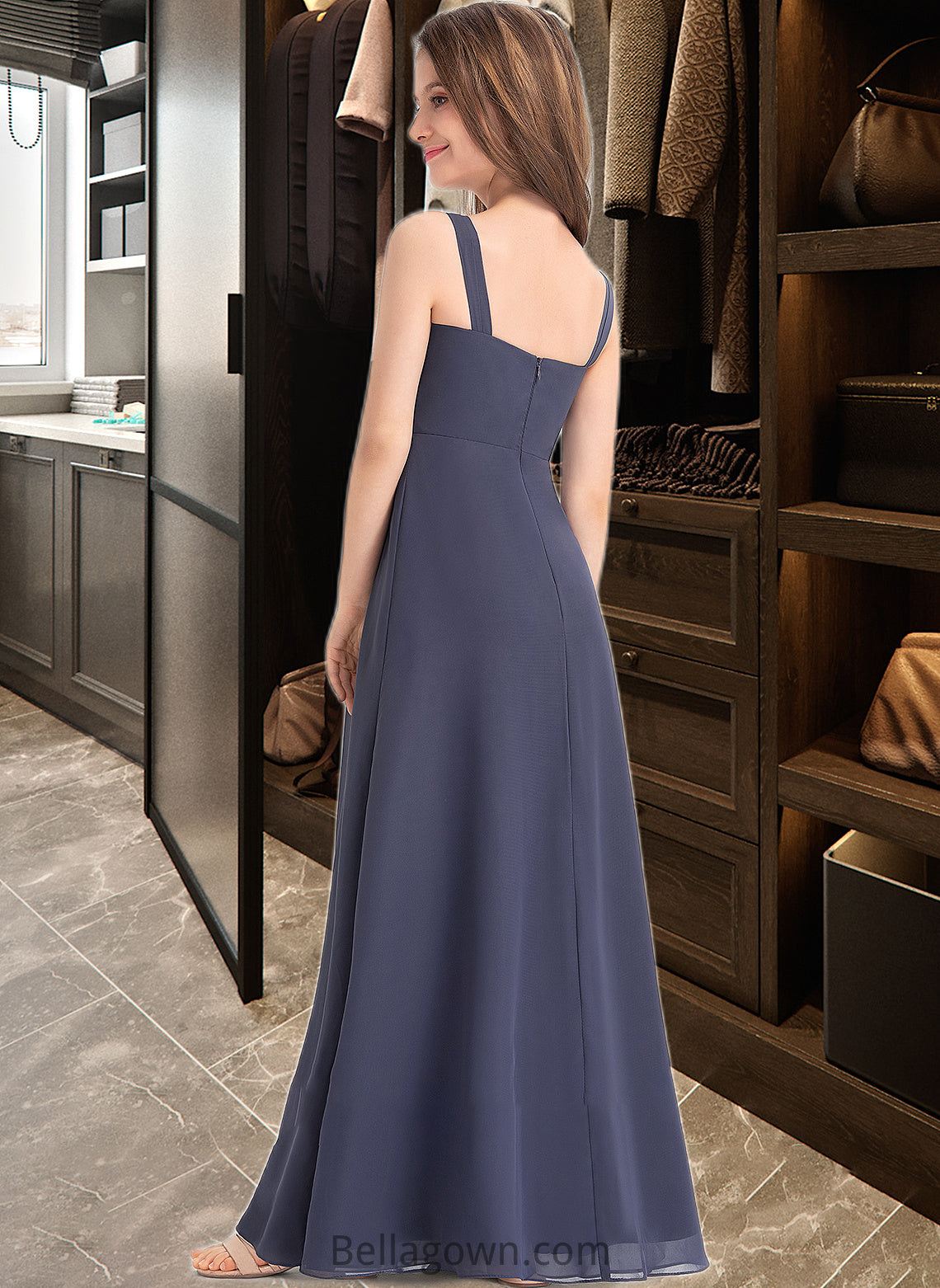 Esmeralda A-Line Sweetheart Floor-Length Chiffon Junior Bridesmaid Dress With Ruffle DNP0013504