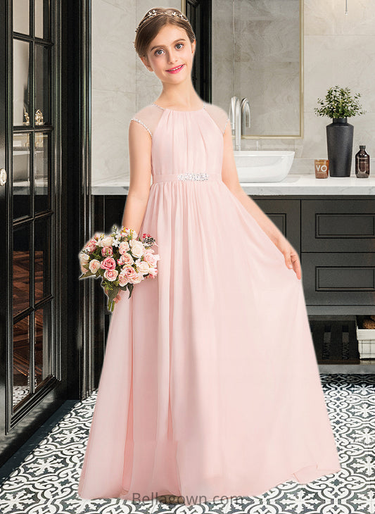 Rebecca A-Line Scoop Neck Floor-Length Chiffon Junior Bridesmaid Dress With Beading Sequins DNP0013507