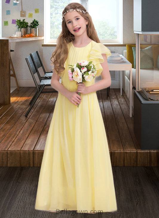 Neveah A-LineScoopNeckFloor-LengthChiffonJuniorBridesmaidDressWithRuffleCascadingRuffles#123850 DNP0013508