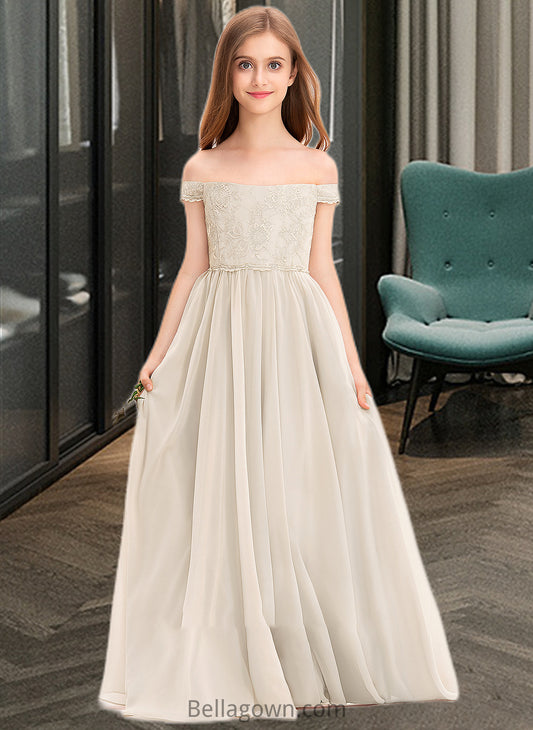 Charlize A-Line Off-the-Shoulder Floor-Length Chiffon Lace Junior Bridesmaid Dress DNP0013514