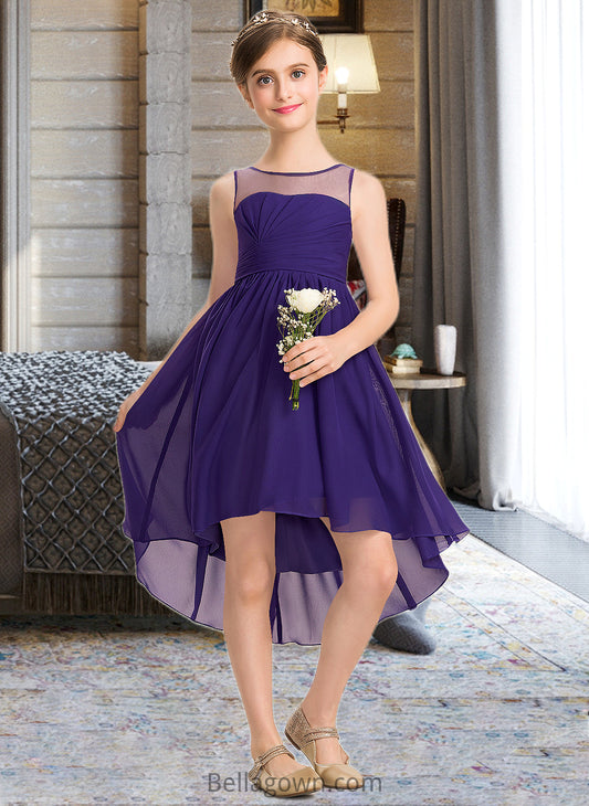 Michaela A-Line Scoop Neck Asymmetrical Chiffon Junior Bridesmaid Dress With Ruffle DNP0013515