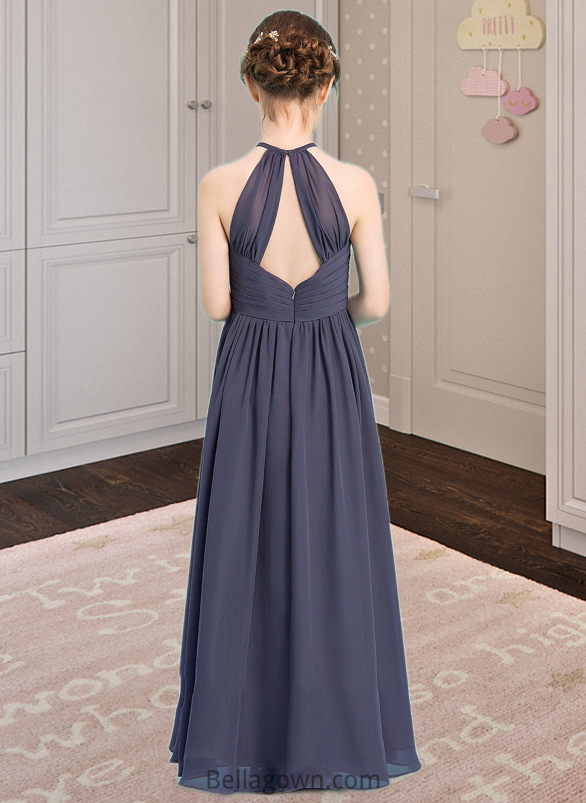 Alessandra A-Line Scoop Neck Floor-Length Chiffon Junior Bridesmaid Dress With Ruffle DNP0013516