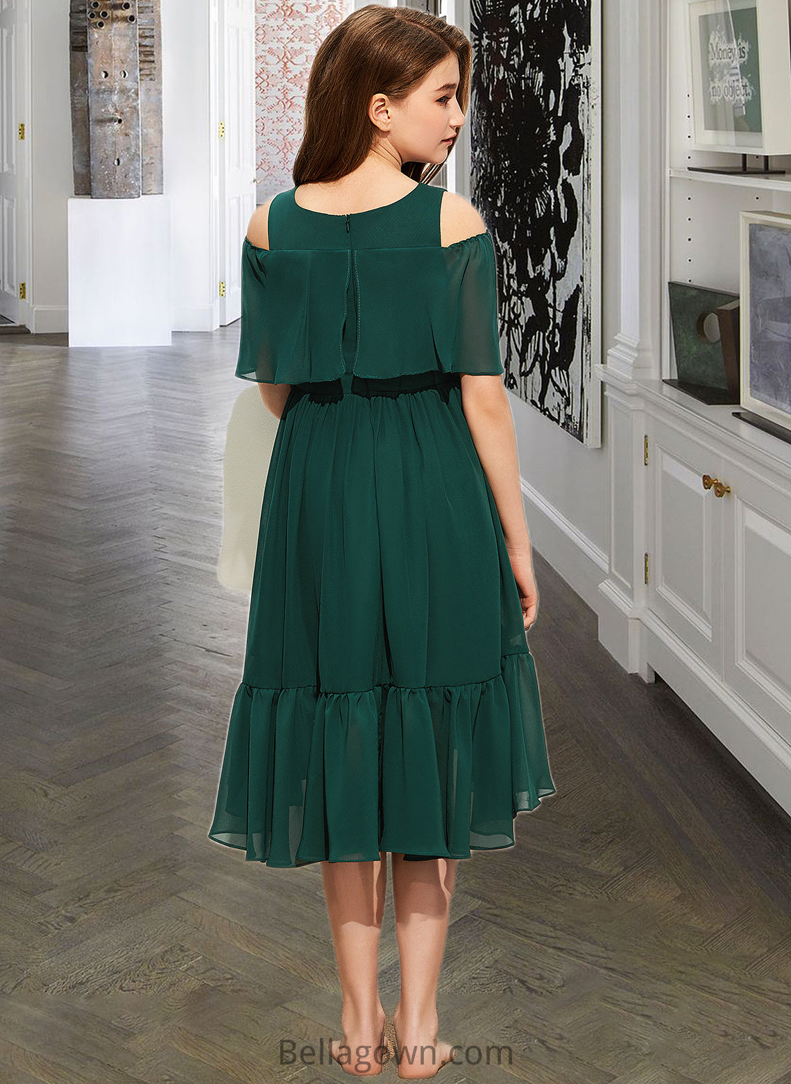 Evangeline A-Line Scoop Neck Asymmetrical Chiffon Junior Bridesmaid Dress With Cascading Ruffles DNP0013526