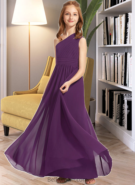 Isabelle A-Line One-Shoulder Floor-Length Chiffon Junior Bridesmaid Dress With Ruffle DNP0013527