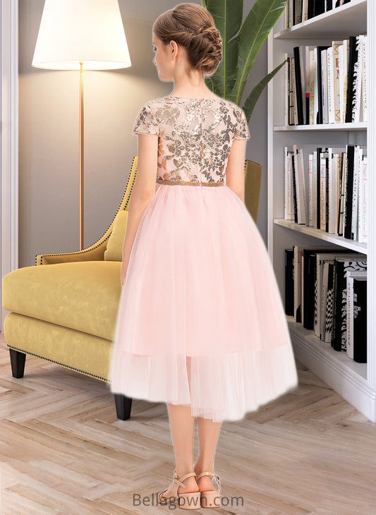 Madalyn A-Line Scoop Neck Asymmetrical Tulle Junior Bridesmaid Dress With Sequins DNP0013531