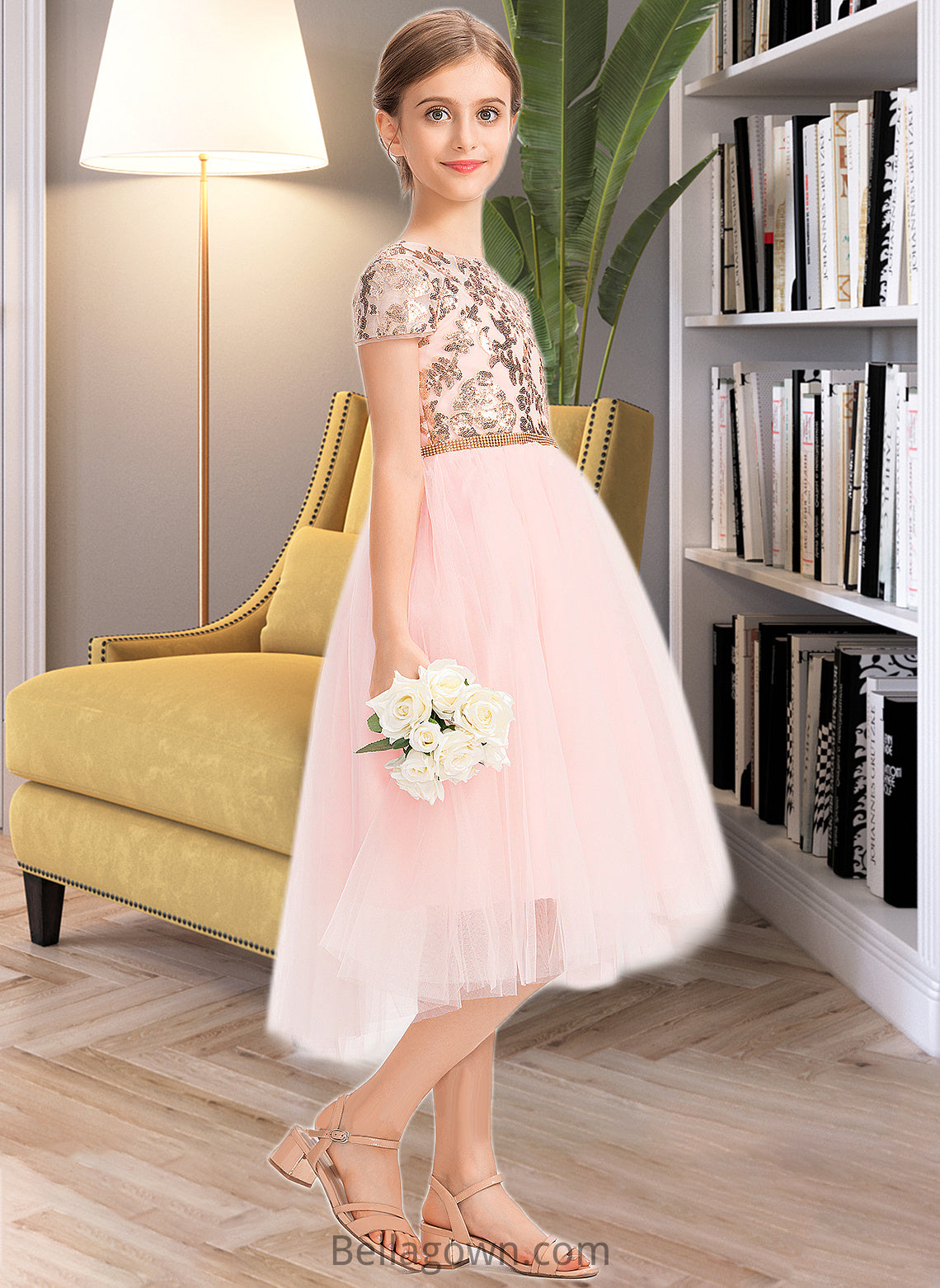 Madalyn A-Line Scoop Neck Asymmetrical Tulle Junior Bridesmaid Dress With Sequins DNP0013531