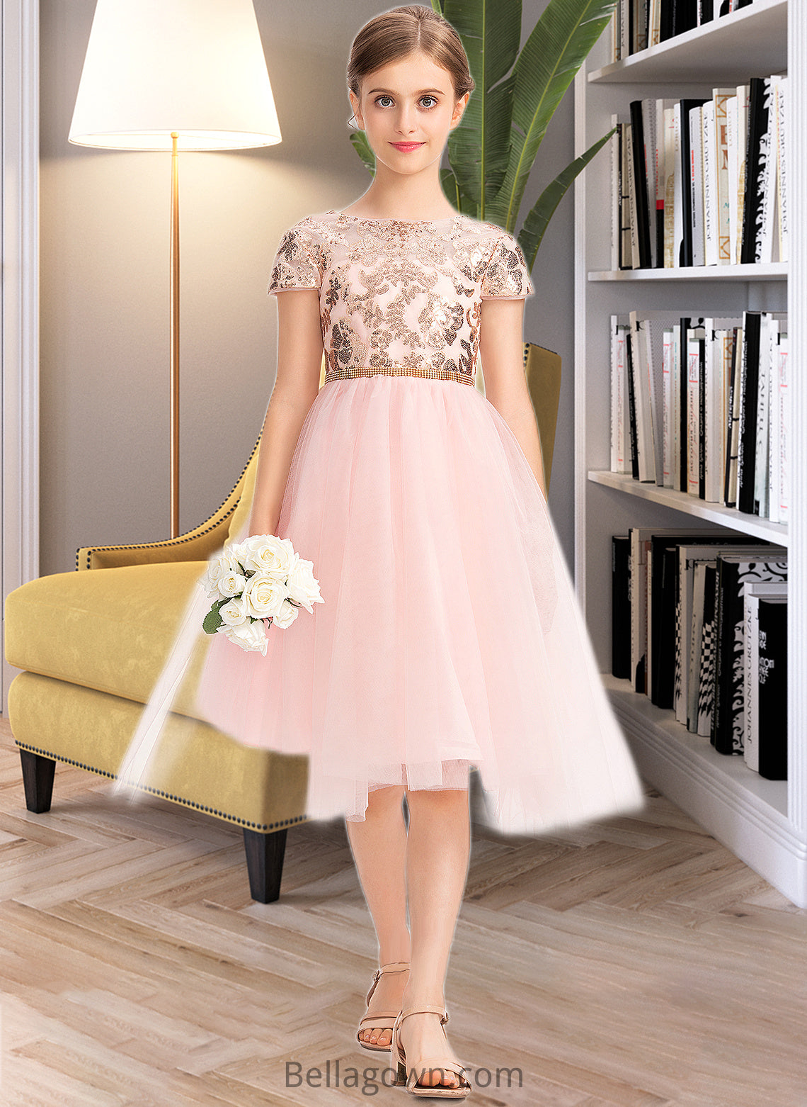 Madalyn A-Line Scoop Neck Asymmetrical Tulle Junior Bridesmaid Dress With Sequins DNP0013531