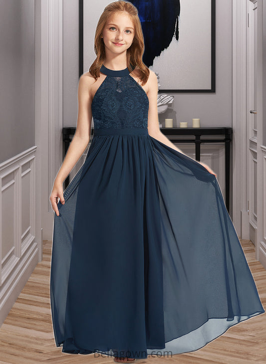 Nicky A-LineScoopNeckFloor-LengthChiffonLaceJuniorBridesmaidDress#234030 DNP0013538