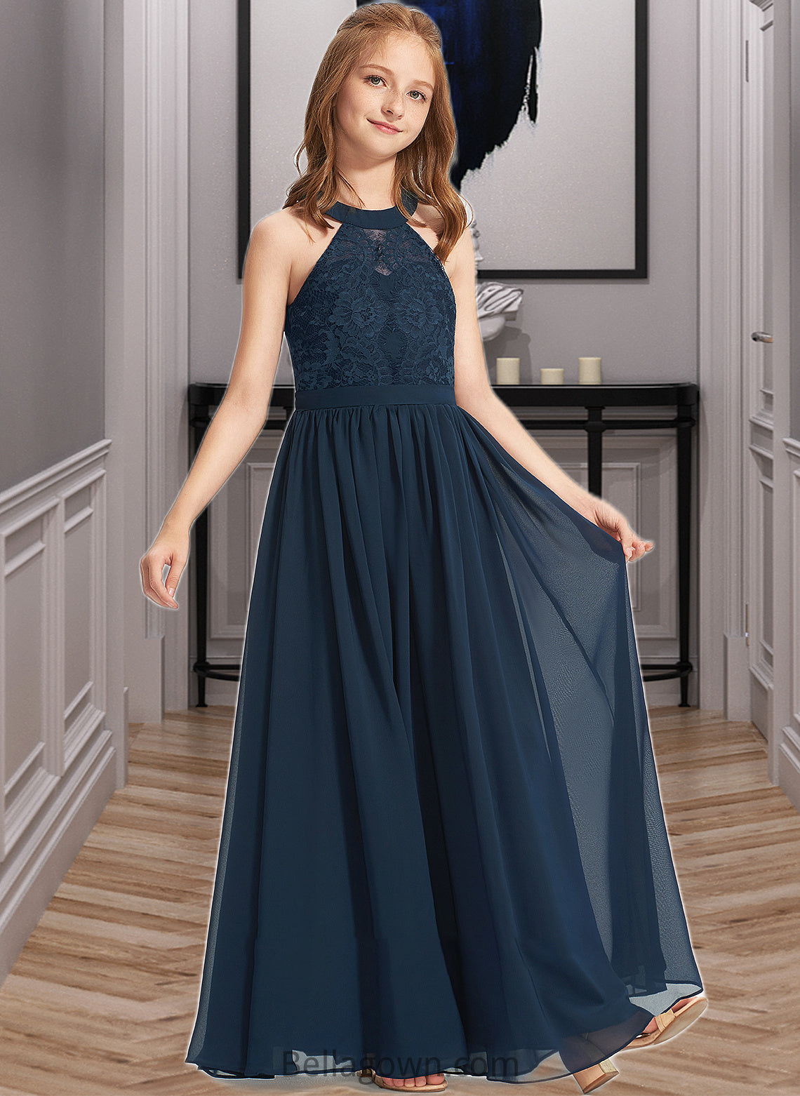 Nicky A-LineScoopNeckFloor-LengthChiffonLaceJuniorBridesmaidDress#234030 DNP0013538