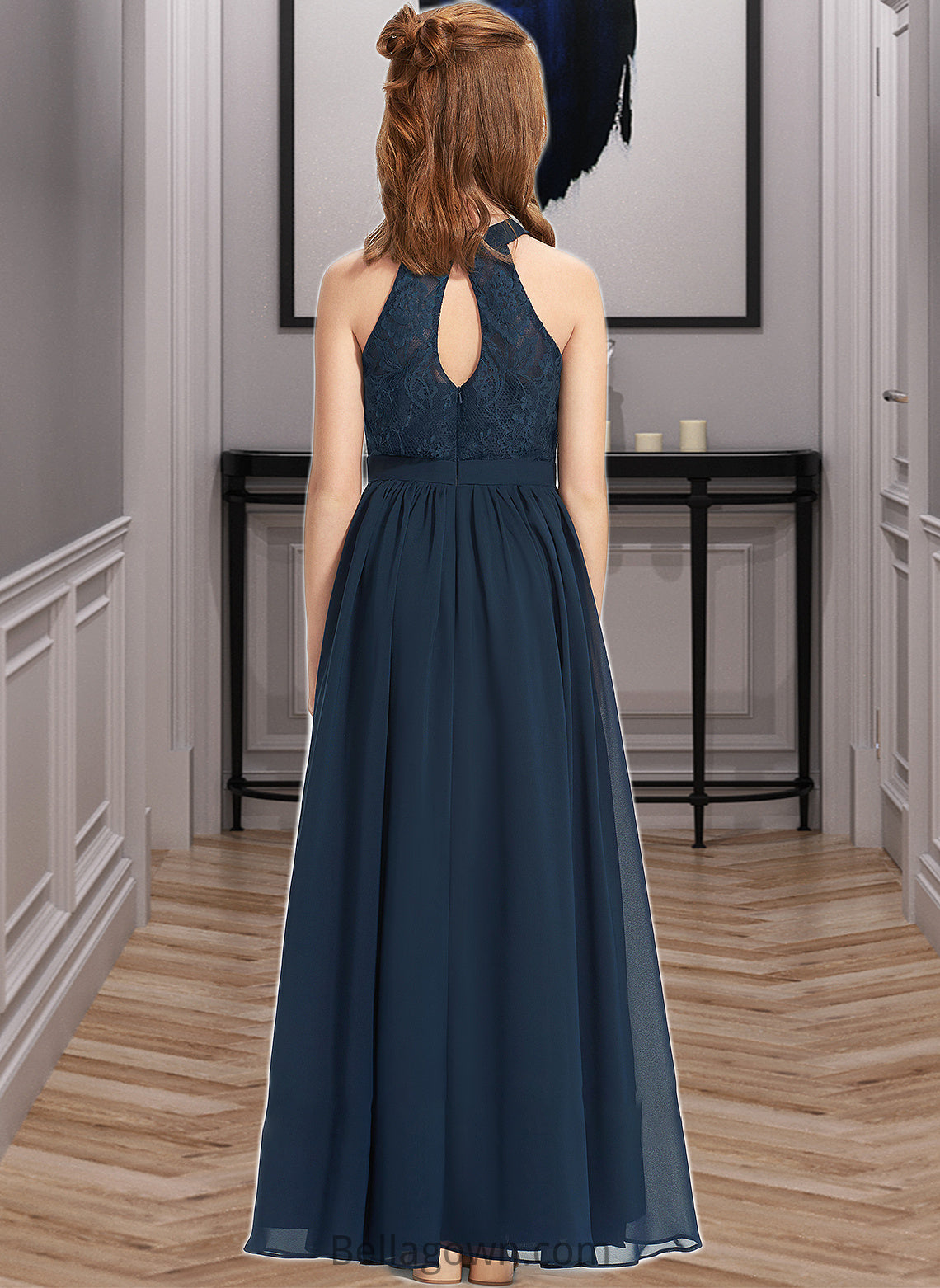 Nicky A-LineScoopNeckFloor-LengthChiffonLaceJuniorBridesmaidDress#234030 DNP0013538