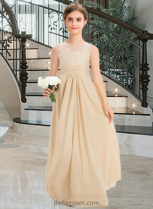 Juliet A-Line Scoop Neck Floor-Length Chiffon Lace Junior Bridesmaid Dress DNP0013539