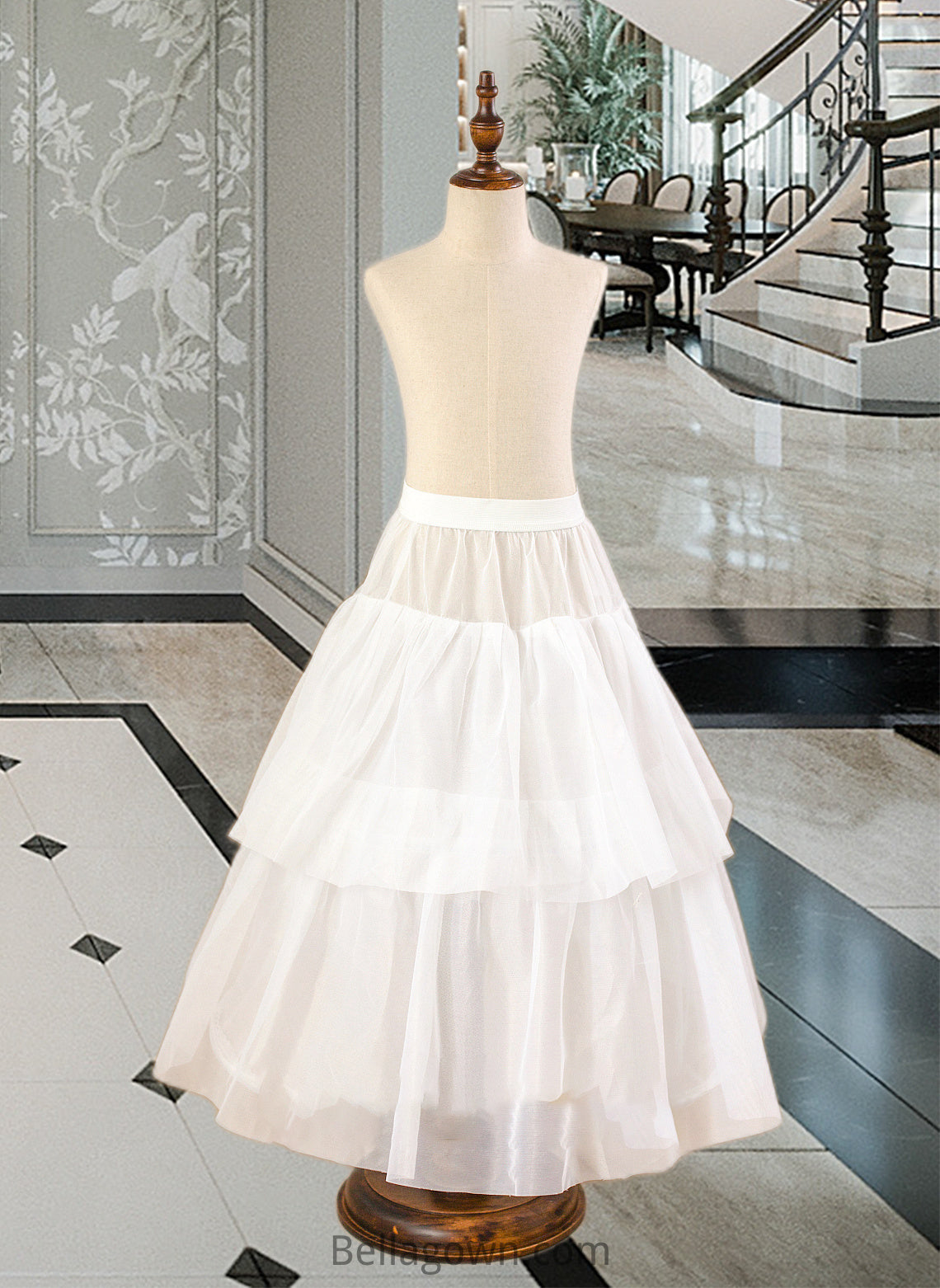 Nayeli Ball-Gown/Princess Scoop Neck Floor-Length Tulle Junior Bridesmaid Dress With Sash Beading Bow(s) DNP0013545