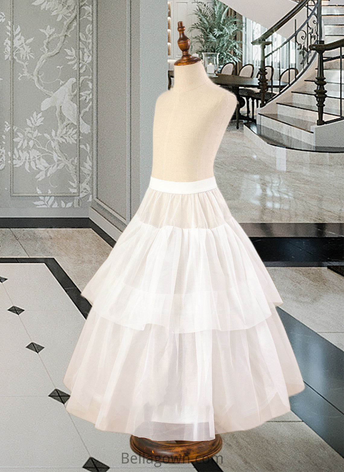 Nayeli Ball-Gown/Princess Scoop Neck Floor-Length Tulle Junior Bridesmaid Dress With Sash Beading Bow(s) DNP0013545