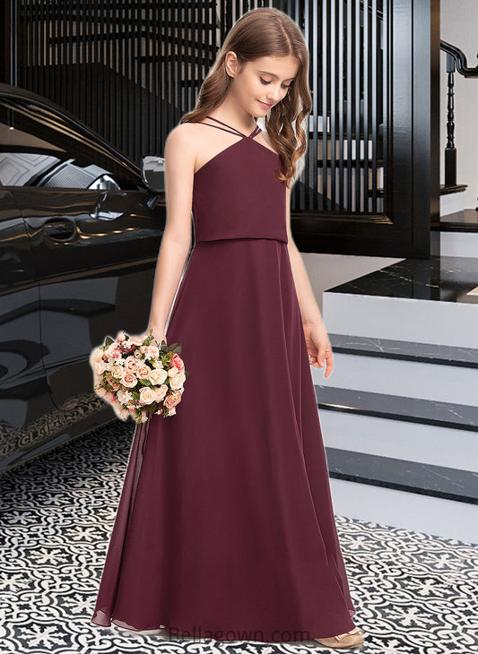 Muriel A-Line V-neck Floor-Length Chiffon Junior Bridesmaid Dress DNP0013577