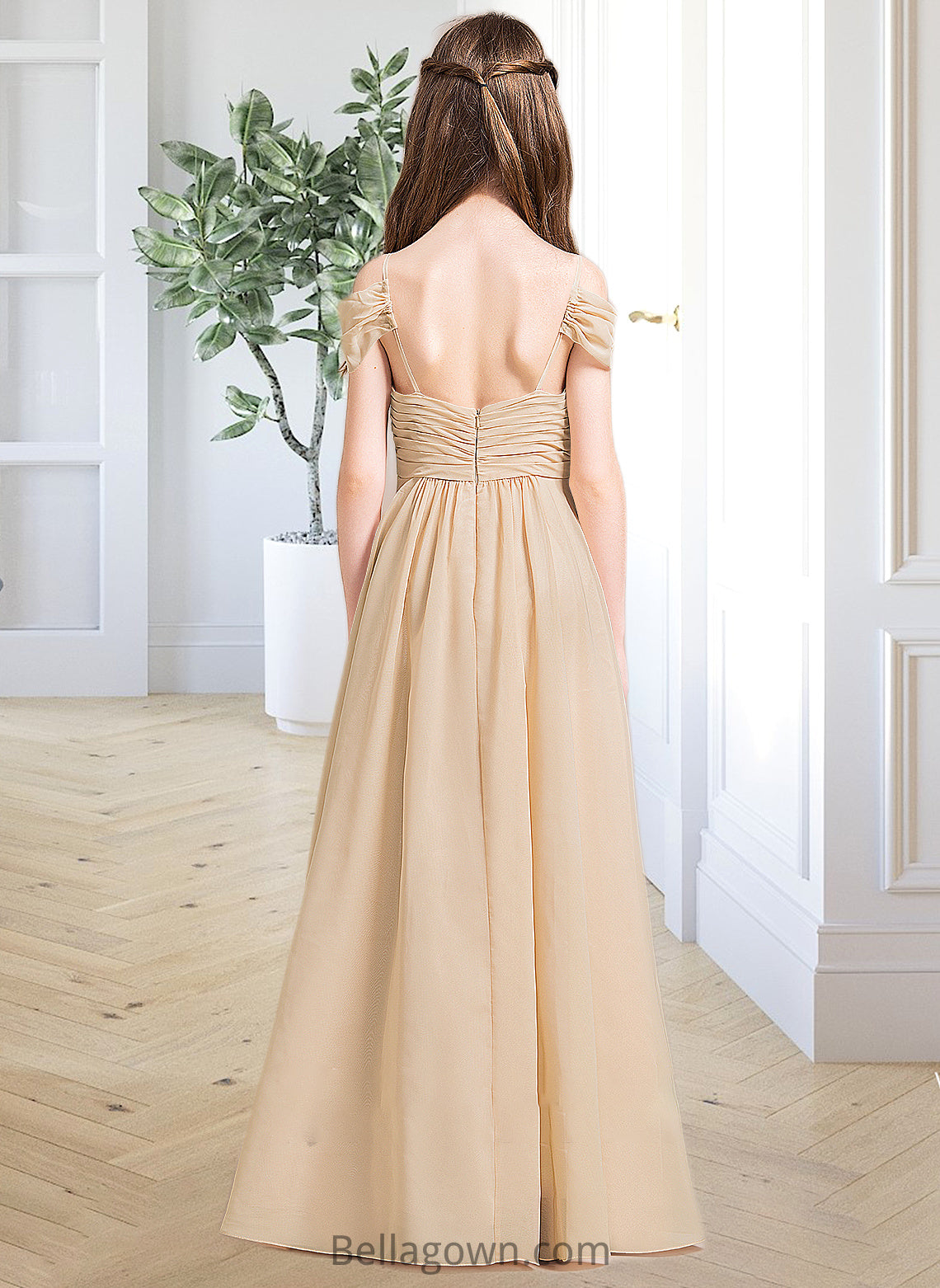 Marcia A-Line Off-the-Shoulder Floor-Length Chiffon Junior Bridesmaid Dress With Ruffle DNP0013595