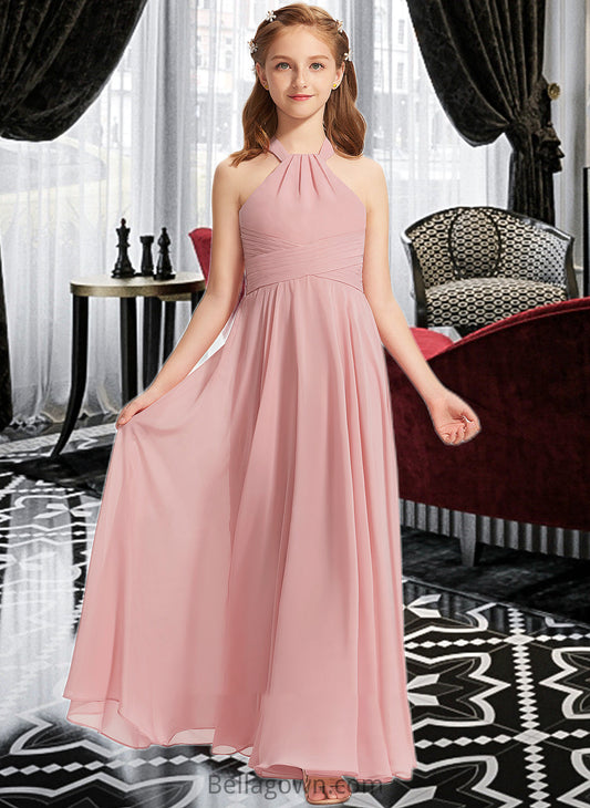 Kaley A-Line Square Neckline Floor-Length Chiffon Junior Bridesmaid Dress With Ruffle DNP0013651