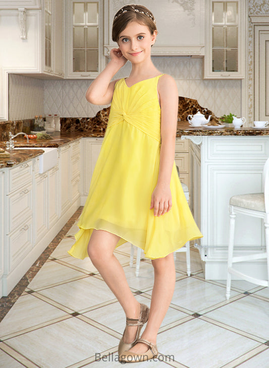 Anastasia A-Line V-neck Knee-Length Chiffon Junior Bridesmaid Dress With Ruffle DNP0013664