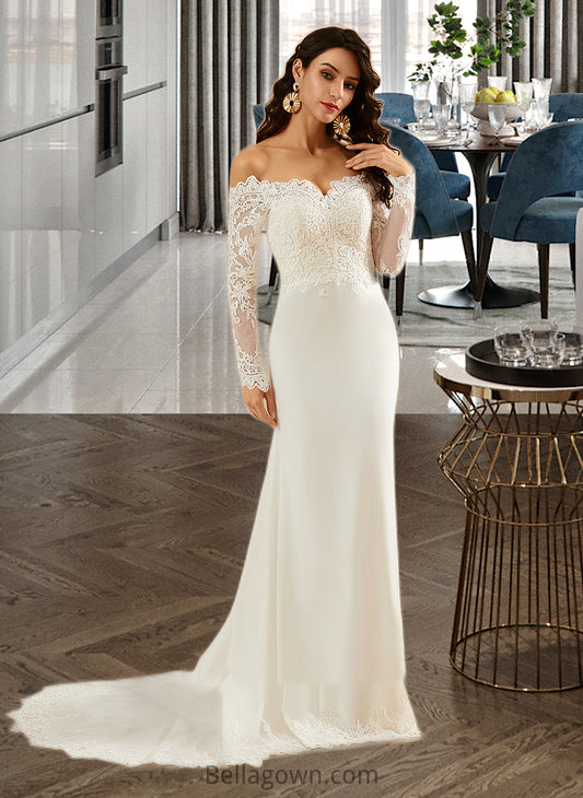 Kylie Trumpet/Mermaid Off-the-Shoulder Court Train Wedding Dress With Lace DNP0013680