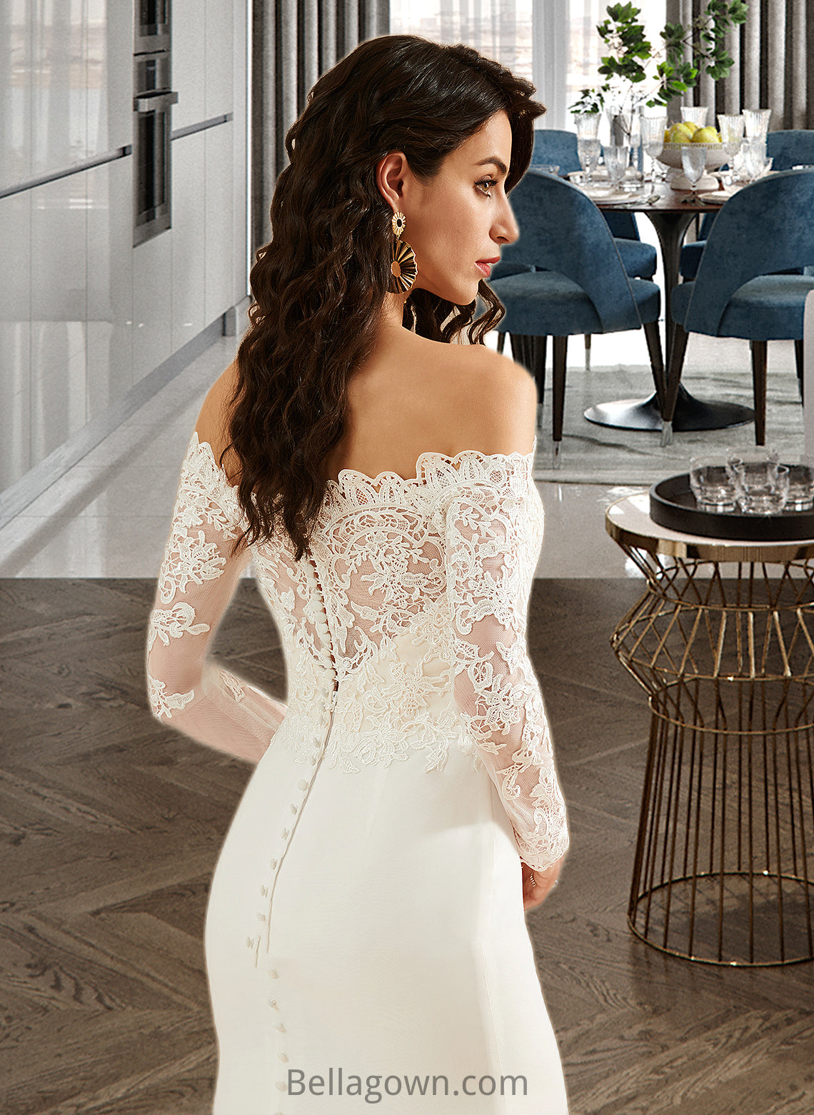 Kylie Trumpet/Mermaid Off-the-Shoulder Court Train Wedding Dress With Lace DNP0013680