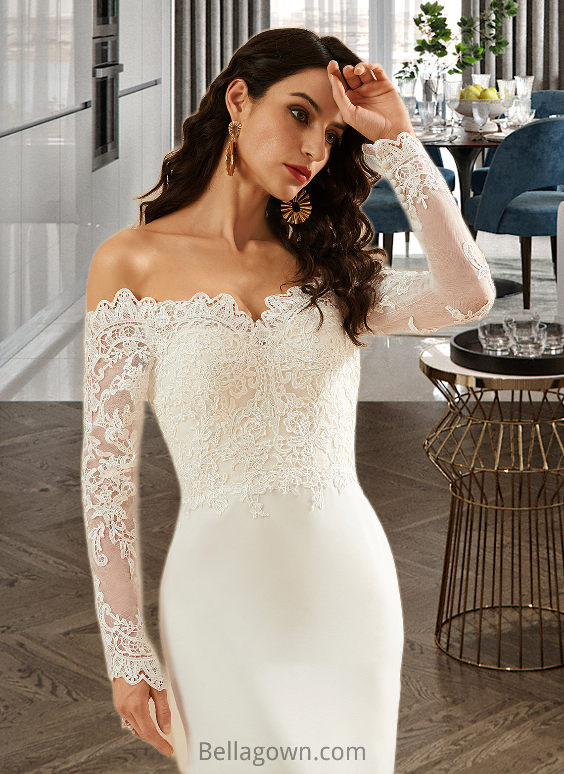 Kylie Trumpet/Mermaid Off-the-Shoulder Court Train Wedding Dress With Lace DNP0013680