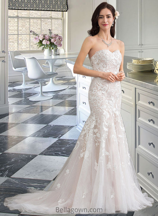 Rebecca Trumpet/Mermaid Sweetheart Court Train Tulle Lace Wedding Dress DNP0013710