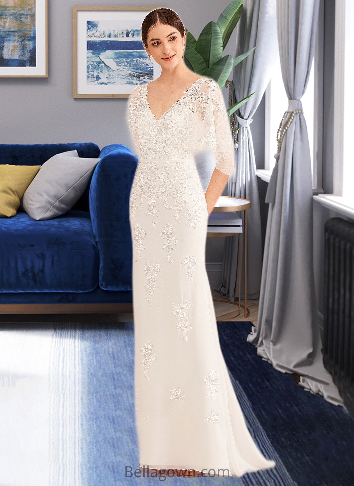 Amiyah Trumpet/Mermaid V-neck Court Train Wedding Dress With Sash DNP0013744