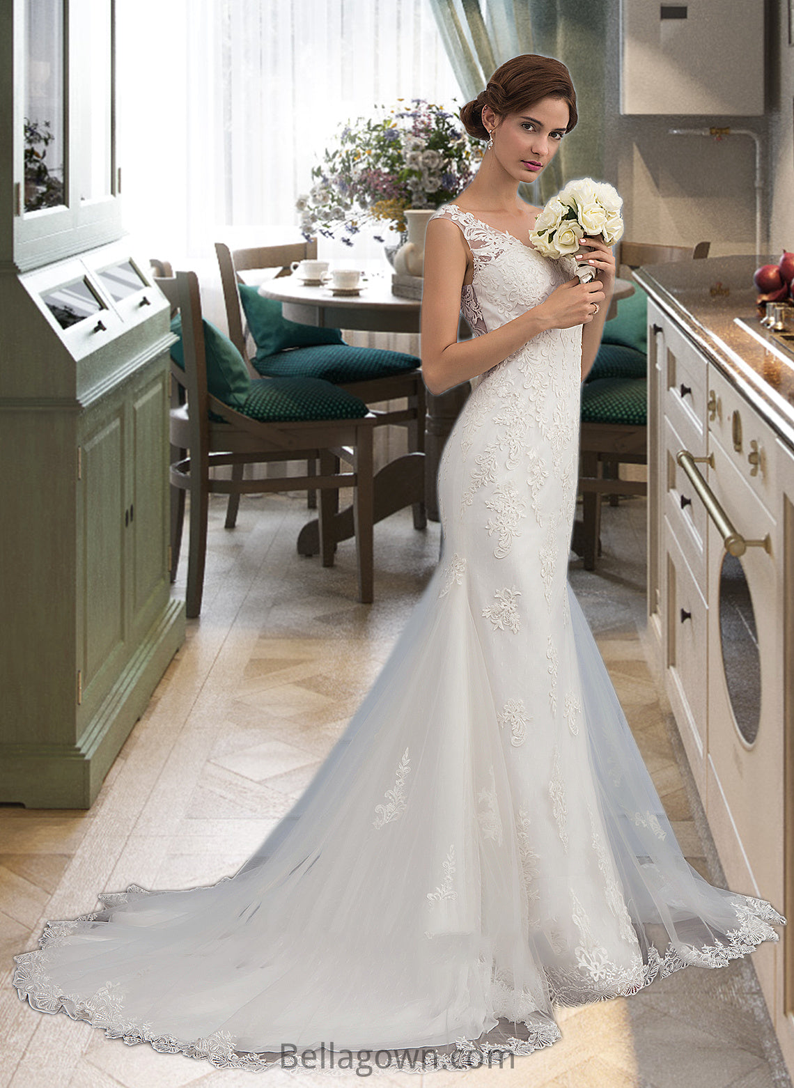 Averi Trumpet/Mermaid V-neck Court Train Tulle Wedding Dress DNP0013758