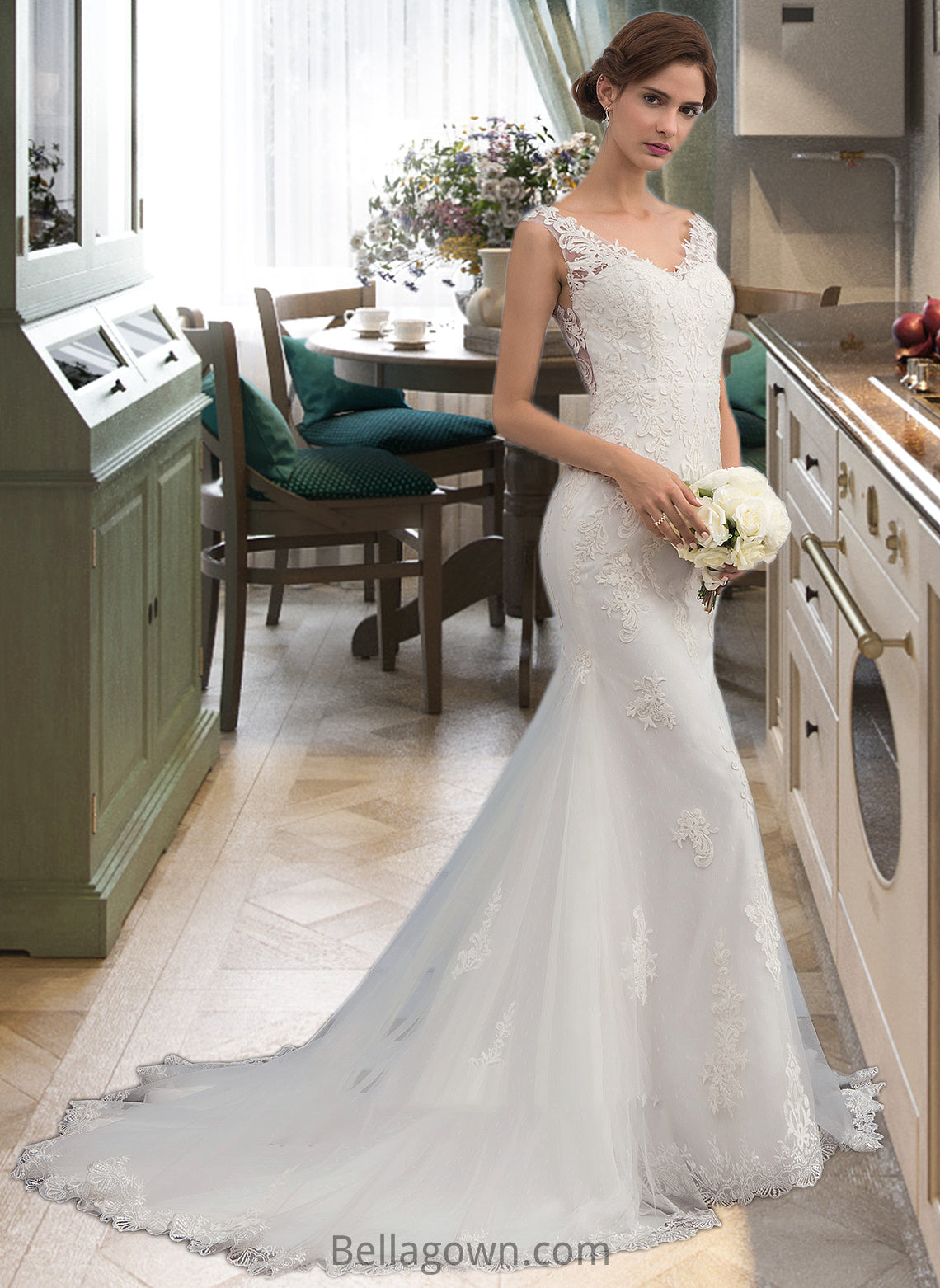 Averi Trumpet/Mermaid V-neck Court Train Tulle Wedding Dress DNP0013758