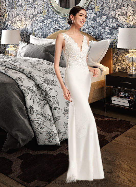 Stephanie Sheath/Column V-neck Court Train Wedding Dress With Sequins DNP0013807