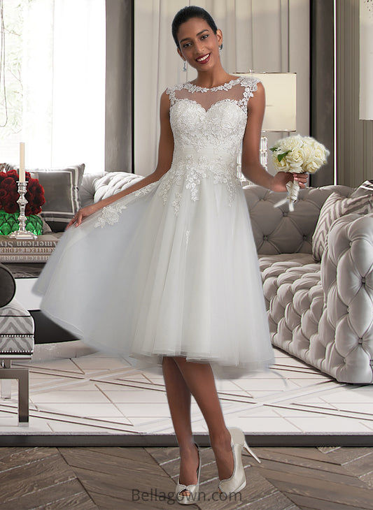 Mckayla A-Line Illusion Asymmetrical Tulle Wedding Dress With Ruffle DNP0013808