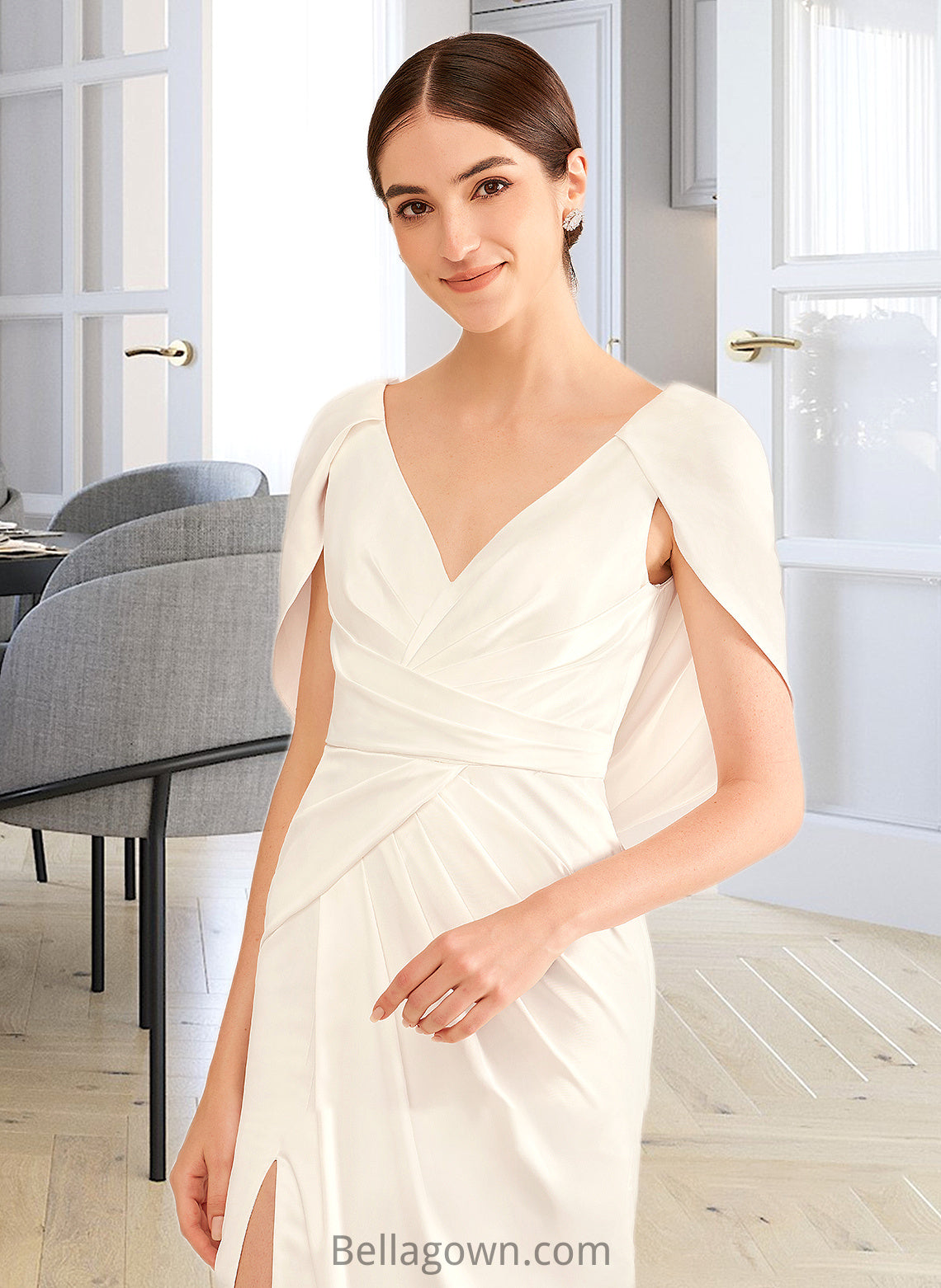 Sophie A-Line V-neck Sweep Train Wedding Dress With Ruffle DNP0013811