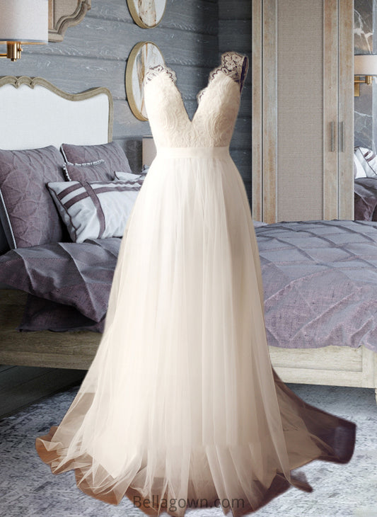 Anabel A-Line V-neck Sweep Train Tulle Wedding Dress DNP0013812