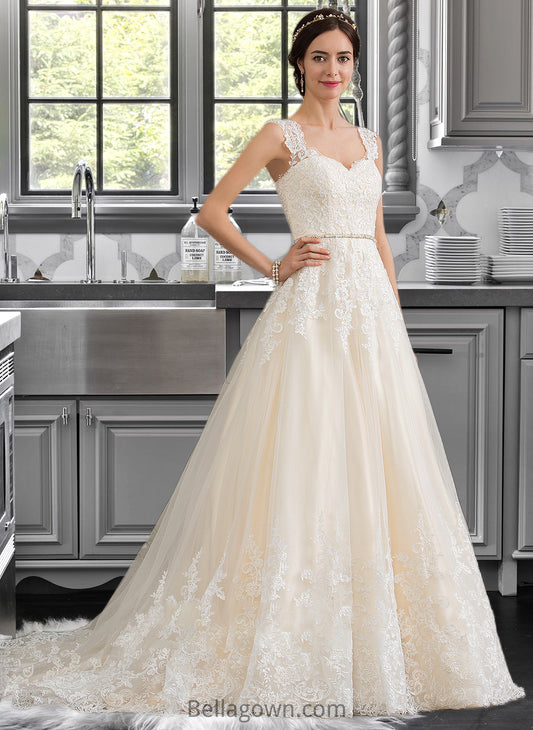 Miah Ball-Gown/Princess Sweetheart Court Train Tulle Wedding Dress With Beading Sequins DNP0013813