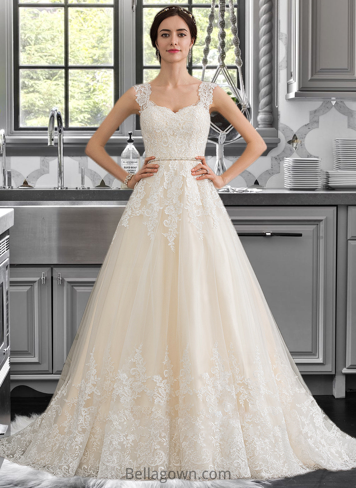 Miah Ball-Gown/Princess Sweetheart Court Train Tulle Wedding Dress With Beading Sequins DNP0013813