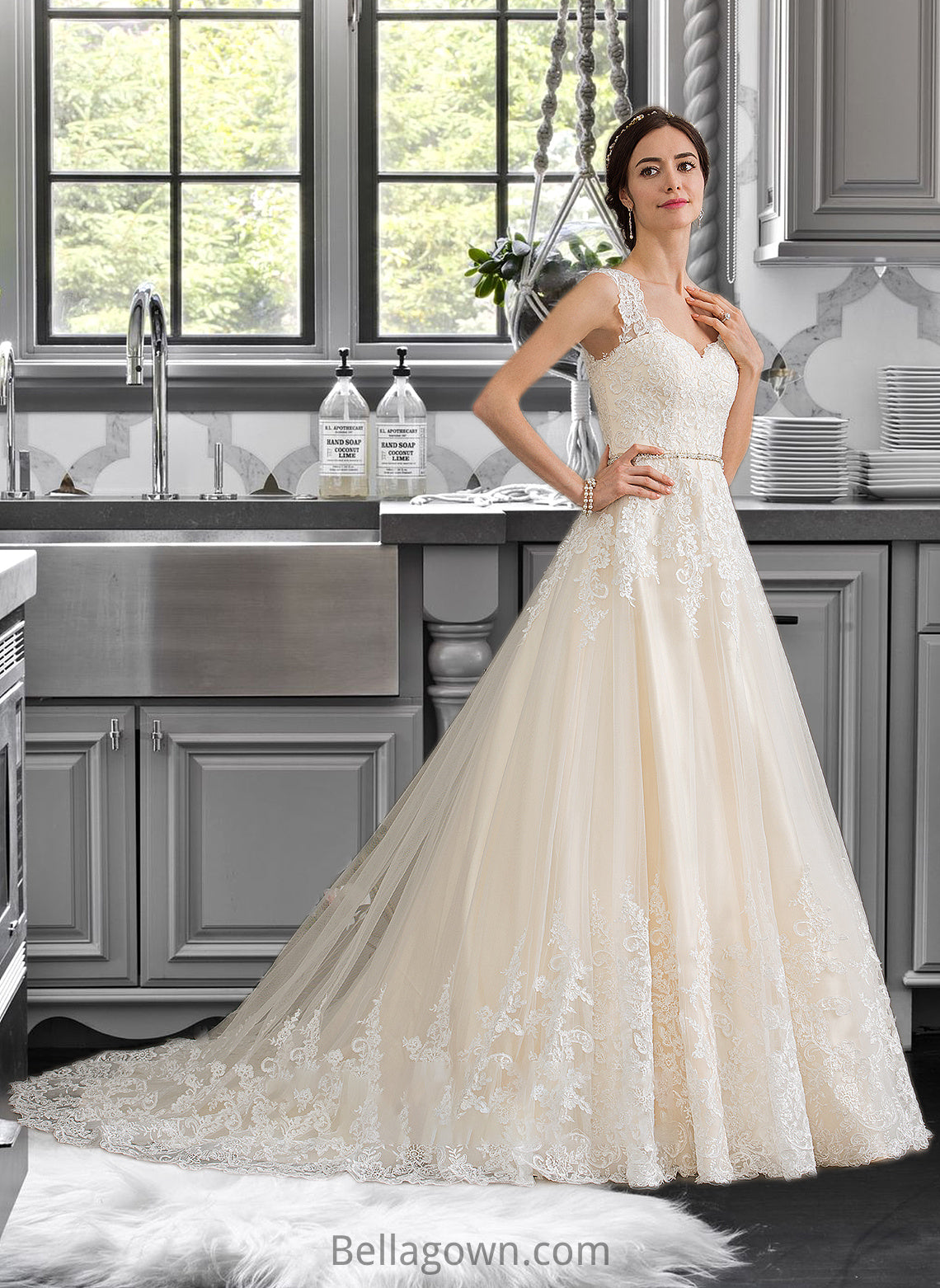 Miah Ball-Gown/Princess Sweetheart Court Train Tulle Wedding Dress With Beading Sequins DNP0013813