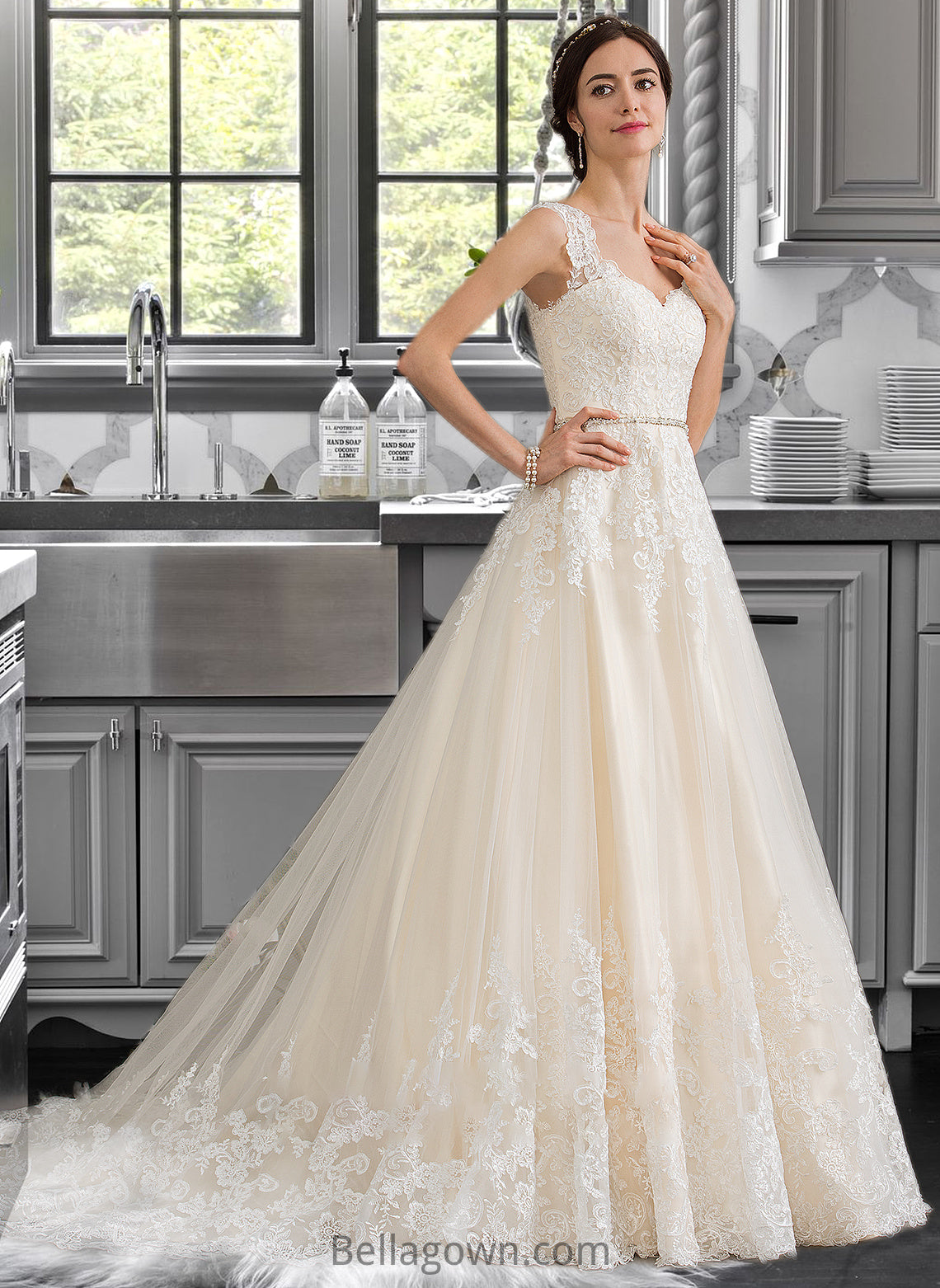 Miah Ball-Gown/Princess Sweetheart Court Train Tulle Wedding Dress With Beading Sequins DNP0013813