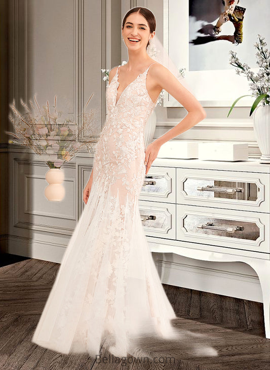 Jaylen Trumpet/Mermaid V-neck Court Train Wedding Dress With Lace DNP0013814