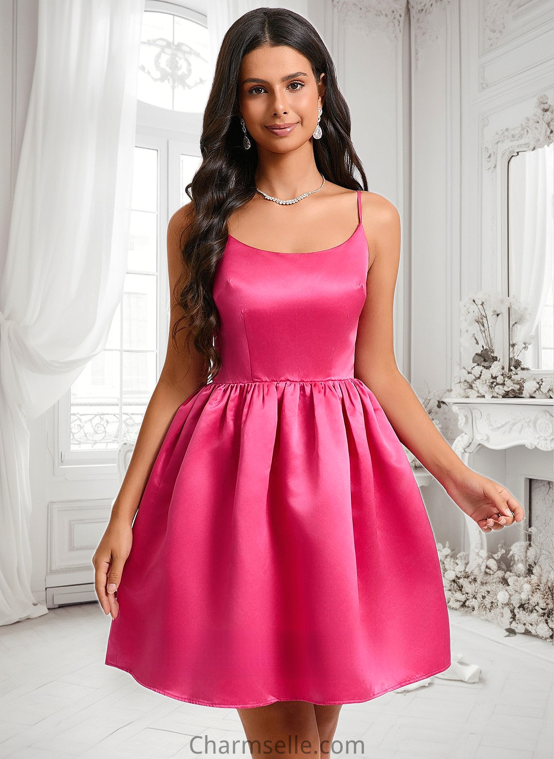 Martha Ball-Gown/Princess Scoop Short Satin Homecoming Dress DNP0025714