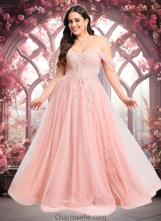 Leilani A-line Sweetheart Off the Shoulder Floor-Length Tulle Floral Lace Prom Dresses With Appliques Lace DNP0025870