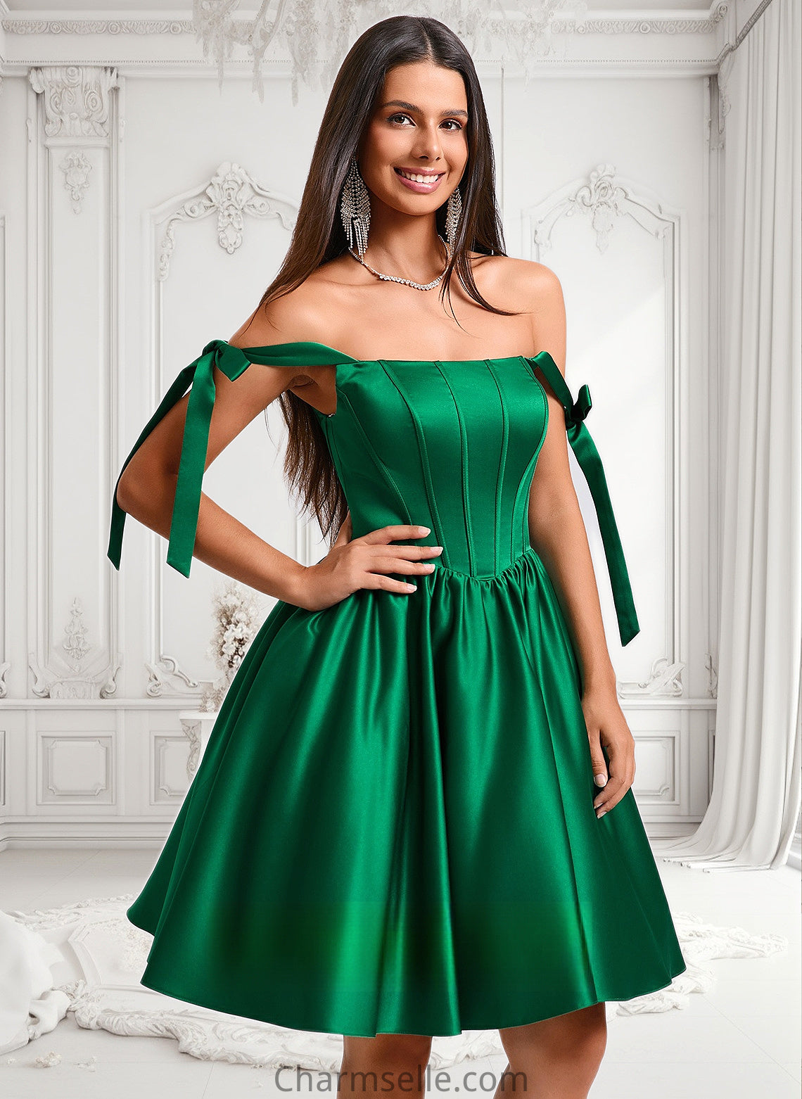 Susan Ball-Gown/Princess Straight Short Satin Homecoming Dress With Bow DNP0025645