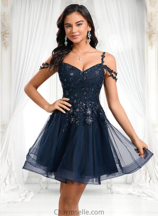 Kaylin A-line V-Neck Short Tulle Lace Homecoming Dress With Sequins DNP0025642