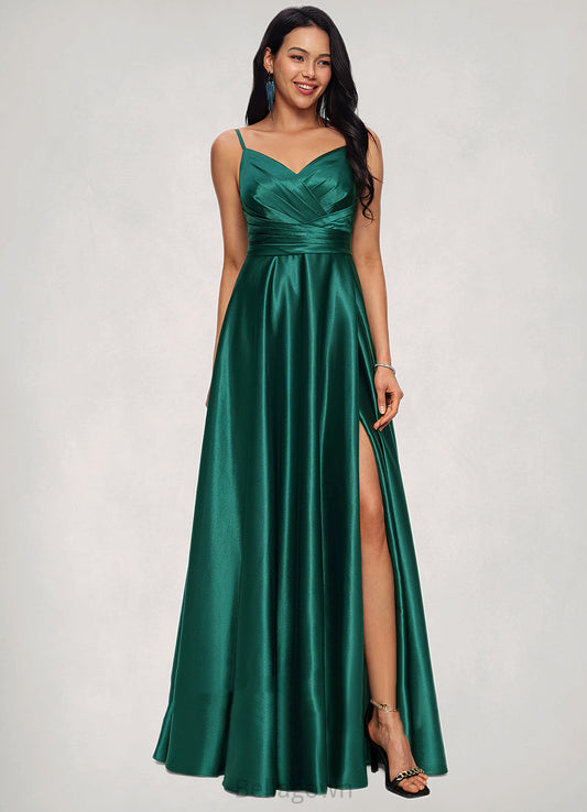 Gretchen A-line V-Neck Floor-Length Stretch Satin Prom Dresses DNP0022211