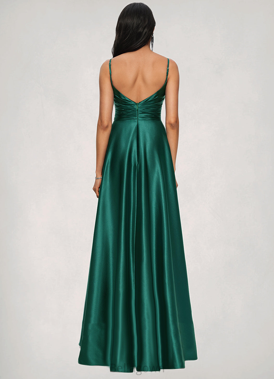 Gretchen A-line V-Neck Floor-Length Stretch Satin Prom Dresses DNP0022211