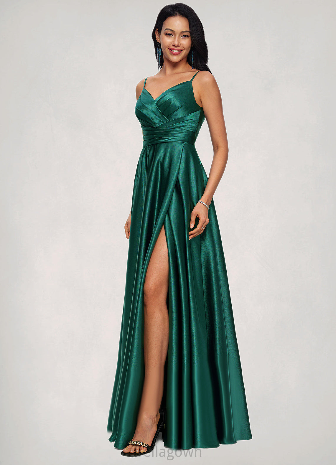 Gretchen A-line V-Neck Floor-Length Stretch Satin Prom Dresses DNP0022211